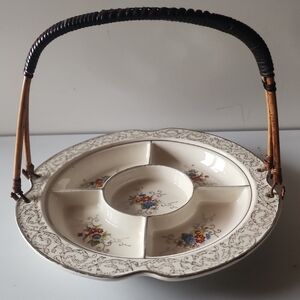 Hand Painted Floral Divided Serving Tray with Handle. Japan No 2748